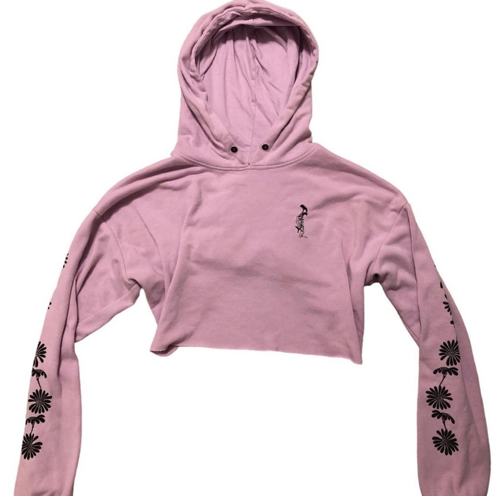 Hooded Purple Cropped Top by Empyre with Black Floral Embroidered Design